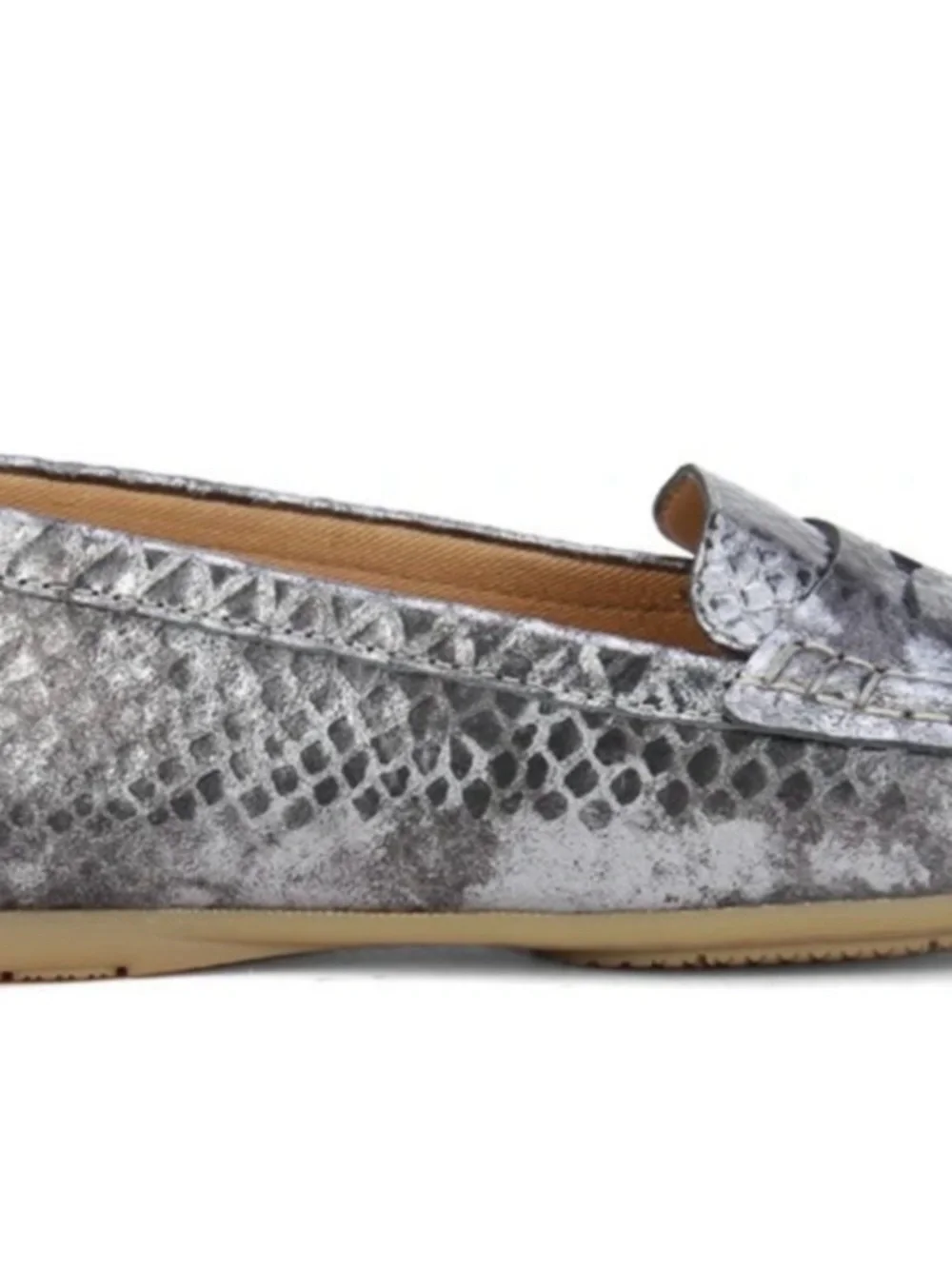 Clarks Metallic Silver Snakeskin Loafers